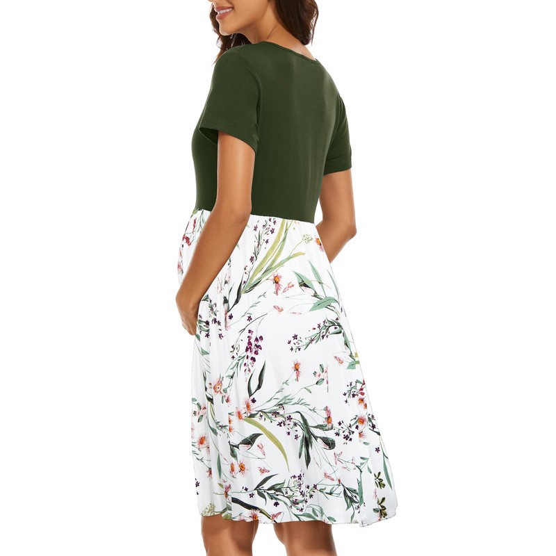 WOOXIO WOOXIO Women's Short Sleeve Maternity Dress Patchwork Pregnancy Clothes