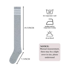 Intgoodluckycc Womens Over The Knee Socks, Striped Thigh High Socks for Women, Long Knee High Stockings (1 Pair - Light Grey with White Stripes)