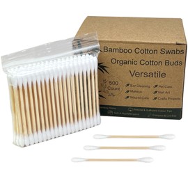 Egaageoi 500 Count Bamboo Cotton Swabs - Eco-Friendly Cotton Buds with Wooden Sticks for Home Cleaning, Personal Ear Cleaning, Makeup Application, and Personal Hygiene - Perfect for Daily Use
