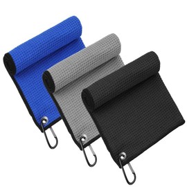 3Pack Golf Towels, Golf Towel for Bags with Clip and Microfiber Waffle Pattern, Convenient Golf Cleaning Towel Handy Picks Towel Suitable for Golf Lovers