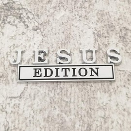 2pcs Metal Jesus Edition Emblem Sticker Badge Replacement for Universal Car Truck, RV, Scooter, SUV (Silver Black)