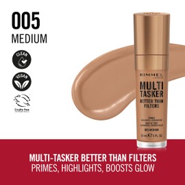 Rimmel Multi-Tasker Better Than Filters, 005 Medium, Foundation, Shine Enhancer and Highlighter, Vegan Formula, Lightweight, Light-Reflecting Pigments, Large Soft Applicator, 30ml