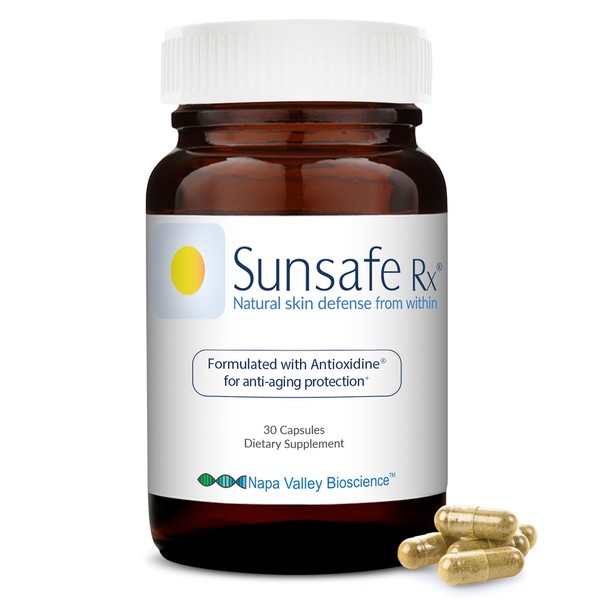 Sunsafe Rx Anti-Aging Supplement: Natural Skincare Pills for Skin Protection, Eye Support, & Body Health with Antioxidant Formula & Vitamins & 250mg Polypodium Leucotomos (30 Capsules)