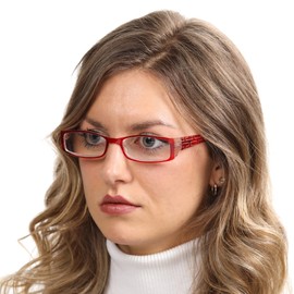 In Style Eyes Super Strength II High Magnification Reading Glasses - Full-Rimmed Rectangle Frame, Non-Polarized Lens - Burgundy - 8.0x