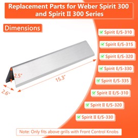 QuliMetal QuliMetal 15.3" Flavorizer Bars for Weber Spirit E310, Spirit 300, Spirit II 300, E315 E320 E330 S310 S315 S320 S330 Series Grills with Front Control Knobs,Grill Parts for Weber 7636, Stainless Steel