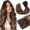 Hetto Clip in Extensions Human Hair Brown Ombre Caramel Blonde