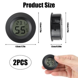 2 Pcs Reptile Thermometer Hygrometer, LCD Digital Display Round Monitor Humidity Meter Temperature Gauge Monitor for Babyroom Greenhouse Basement Lizard Spider Tortoise Tank Humidifiers Dehumidifiers