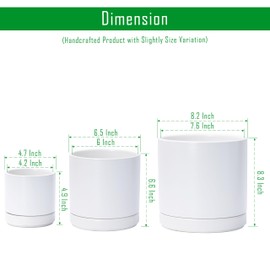 D'vine Dev 4 Inch & 6 Inch & 8 Inch, Set of 3 Round Ceramic Planter Pot with Drainage Hole and Saucer, White, 94-T-M-1