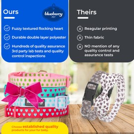 Blueberry Pet 4 Patterns Adjustable Flocking Dog Collar with Detachable Velvety Bowtie - Heart in Lust Red, Large, Neck 18"-26"