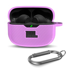 WADVCU for JBL Vibe Beam/JBL Vibe Beam 2/ JBL Vibe 200TWS Case Cover, Silicone Scratch Resistant Logo Visible Cover Compatible with JBL Vibe 200TWS & Beam & Beam 2 Charging Case with Carabiner-Purple