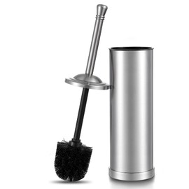 Stainless Steel Toilet Brush and Holder Set,Extra Long Handled Toilet Brush for Bathroom,Heavy Duty Toilet Bowl Brush,Modern Toilet Cleaner Brush, Splash Protection,Deep Cleaning (Nickel)