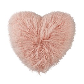 SARO LIFESTYLE Cozy Love Heart-Shaped Mongolian Lamb Fur Poly Filled Throw Pillow