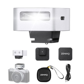 ZENIKO ZF08 Camera Flash - 440 Full Power Flashes/GN16 ISO200 0.5m/Type-C Charge/470mAh/3s Recycle Time/5 Power Levels/Mini Flash Compatible with Sony ZV-E10 ZV1 a7CII a7IV Ricoh GRIII etc. (Silver)