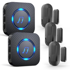 SANJIE Wireless Door Alarm Sensor Chime, 800FT Operating Range 55 Chimes 5 Volume Level with Mute Mode LED Indicators,Door Alarm Sensor for Home Store Office,2 Receiver 3 Sensors,Black