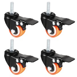 sourcing map 1.5 Inch Swivel Caster Wheels PU 360 Degree Threaded Stem Caster Wheel Orange with Brake, M8 x 25mm, 330lb Total Load Capacity, Pack of 4