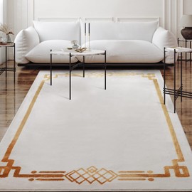 Antep Rugs Babil Gold 6x9 Modern Bordered Indoor Area Rug, Beige, 6'7" x 9'