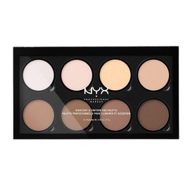 NYX Professional Makeup Highlight and Contour Pro Palette, powder contours kit, 8 blendable mattes and mother of pearl shades.