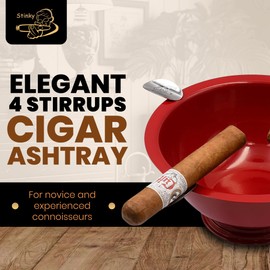 Stinky Cigar Matte Red Ashtray - Windproof Stainless Steel Design with 4 Stirrups, Deep Bowl for Indoor & Outdoor Use, Heat Resistant & Easy to Clean - Ideal Smoking Accessory for Cigar Enthusiasts