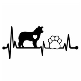Car Sticker 15 cm (5.9 Inch) Border Collie Heartbeat Love Cardiogram Sticker Pet Dog Waterproof Sticker Border Collie Funny Sticker Bumper Black Dog Paw Prints Decor