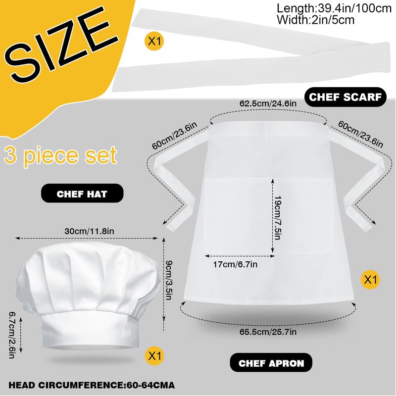 VZFIT Chefs Hat Set - Multifunctional 3 Piece Chef Set