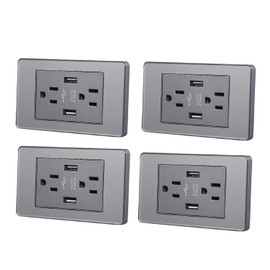 Megaluz Enchufe USB de Pared -4PZ，Contacto Dúplex con 2 Puertos Carga USB, 15A Receptáculon y 2.1A USB（85-265V）