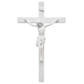Vittoria Collection 21.5 inch Hanging Wall Cross Crucifix Jesus Christ White Corpus Statue Sculpture Stone