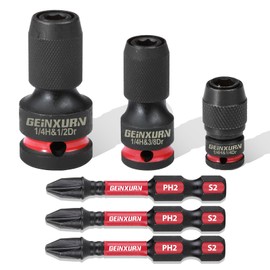 Geinxurn 3PCS Impact Screwdriver Bit Holders Include 1/2-inch, 3/8-inch and 1/4-inch Square Drive to 1/4-Inch Quick Release Hex Socket Adapter with 3PCS -2”Impact PH2 Screwdriver Bit