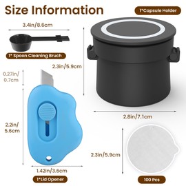 Reusable Vertuo Capsule Kit for Reusable nespresso Vertuo Pods, Upgraded Holder with 100 Pcs Aluminum Foil Seal Lids and Brush Lid Opener for Refillable Vertuo Pods（Black)