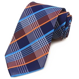 Men's Spring Navy Blue Orange White Plaid Tie Handmade Trendy Party Cool College Daily Neckties