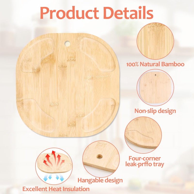 Heat-Resistant Bamboo Trivet for Air Fryers, Perfect Kitchen Gift for