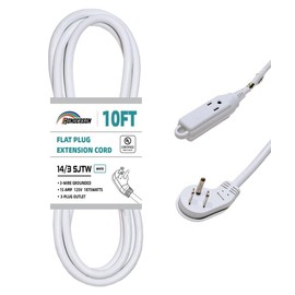 HONDERSON 10FT Outdoor Extension Cord with 3 Power Outlets, 14/3 SJTW Heavy Duty White Extension Cable with 3 Prong Grounded Plug for Safety, UL Listed