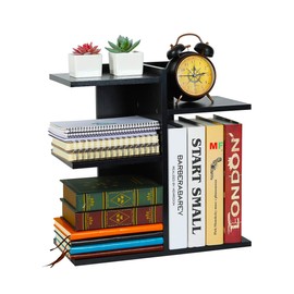PAG Wood Desktop Shelf Small Bookshelf Desk Supplies Organizers and Accessories Storage Display Rack Office Decor for Women, Black