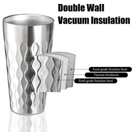 Foraineam Double Layer Vacuum Insulated Stainless Steel Cups 16 oz Drinking Glasses Beer Water Tumblers Unbreakable Metal Hot & Cold Drinking Cups for Home Restaurant Bar Party Camping, Set of 2