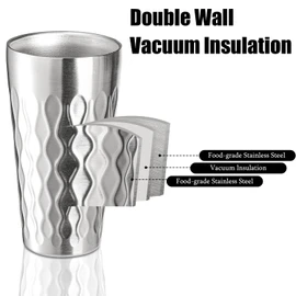 Foraineam Double Layer Vacuum Insulated Stainless Steel Cups 16 oz Drinking Glasses Beer Water Tumblers Unbreakable Metal Hot & Cold Drinking Cups for Home Restaurant Bar Party Camping, Set of 2