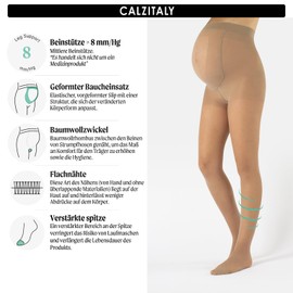 CALZITALY Maternity Tights with Support Effect | Support Tights Pregnancy | Black, Skin Colour | S, M, L, XL | 20 Denier | Made in Italy, skin-coloured