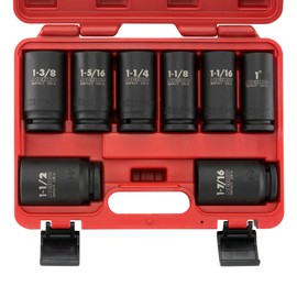 NEIKO 02461A 3/4 Inch Drive Impact Socket Set, SAE 1” to 1-1/2”, 8 PC, Deep/Jumbo Sockets, Chrome Vanadium Cr-V