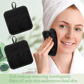 32 Pcs Makeup Remover Cloths 5 x 5 Inch Reusable Makeup Remover Cloths for Face Microfiber Washable Makeup Remover Towel Soft Makeup Removal Cleaning Cloth For All Skin Types (Black)