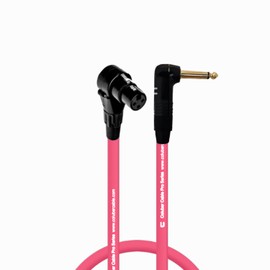 COLUBER CABLE Right Angle XLR Female to Right Angle 1/4" TS - 1 Feet - Pink - Pro 3-Pin Microphone Connector for Powered Speakers, Audio Interface or Mixer for Live Performance & Recording