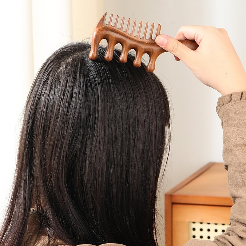 ZORVYN Natural Sandalwood Multi Wide Tooth Comb - Meridian Massage