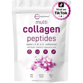Micro Ingredients Multi Collagen Peptides Powder, 16oz | Type I, II, III, V, X + Biotin, Vitamin C & Hyaluronic Acid | Unflavored | Supports Hair, Skin & Joint Health | Keto, Non-GMO