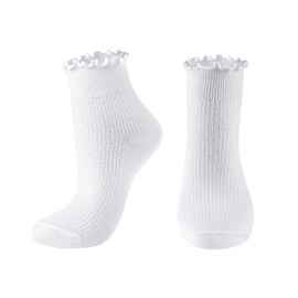 DOOVID Ruffle Crew Socks Cute Ankle Socks for Women Girls Cotton Knit Lettuce Frilly Socks Athletic Socks 1 Pair White