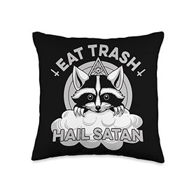 Funny Latina Quince Shirts and Eat Trash Hail, Pentagram Satanic Garbage Throw Pillow, 16x16, Multicolor