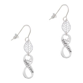 Delight Jewelry God's Love Infinity Sign Silvertone Leaf French Earrings