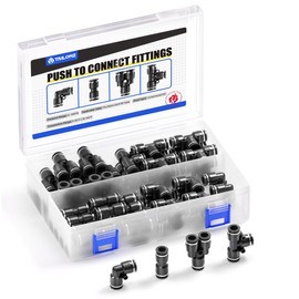 TAILONZ PNEUMATIC Black 1/4 Inch od Push to Connect Fittings Pneumatic Fittings Kit 15 Spliters+15 Elbows+15 tee+15 Straight (60 pcs)
