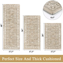 Pauwer Anti Fatigue Kitchen Mat Set of 3 Non Slip Kitchen Mats for Floor Cushioned Kitchen Rugs Comfort Standing Mat Farmhouse Waterproof PVC Foam Kitchen Floor Mat Runner, Beige
