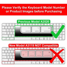 Allinside Black Keyboard Cover for Mac Magic Keyboard with Touch ID and Numeric Keypad A2520 US Layout