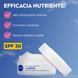 NIVEA Crema Giorno Nutriente SPF 30 50 ml, Crema idratante viso con Olio di Argan e Acido Ialuronico per 48h di idratazione intensa, Skincare con elevata protezione UVA/UVB SPF30 per pelle secca