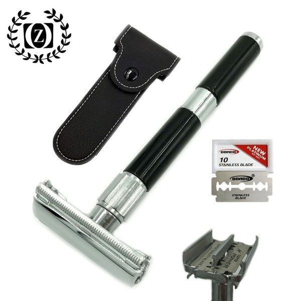 NEW Classic DE Butterfly Opening Safety Razor Traveling Case + Shaving Blades