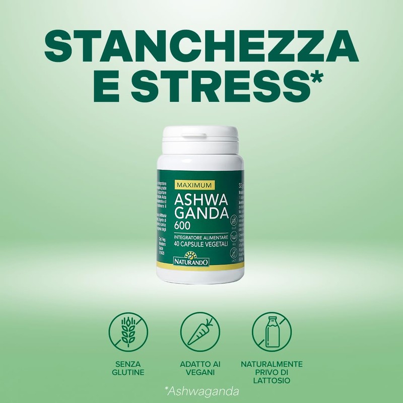 Naturando Maximum ASHWAGANDA 600 Integratore alimentare, con Ashwaganda, ottima in