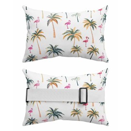 Recliner Head Pillow Pink Flamingo Palm Trees on White Outdoor Throw Pillow with Insert,Waterproof Recliner Pillows Chaise Lounge Lumbar Cushion for Beach,Garden Summer Beach 2 Pack